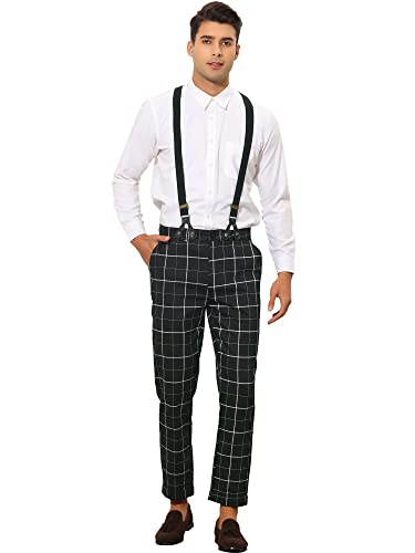 Lars Amadeus Black Plaid Dress Pants for Men's Slim Fit Tapered